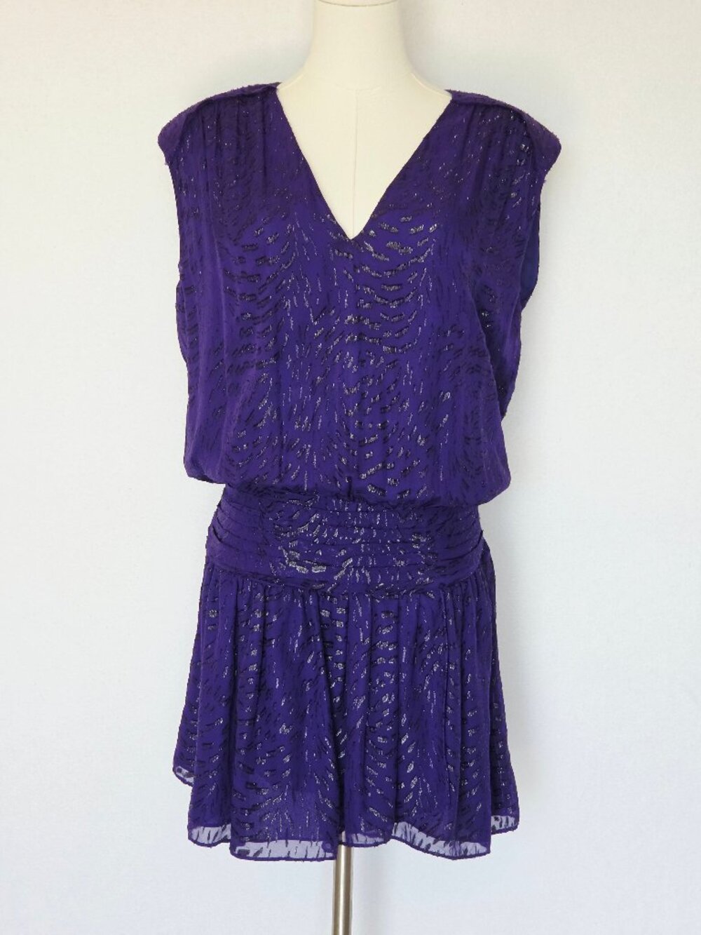 Ramy Brook $465 Terry Silk Metallic Mini Dress Sleeveless Chiffon Printed